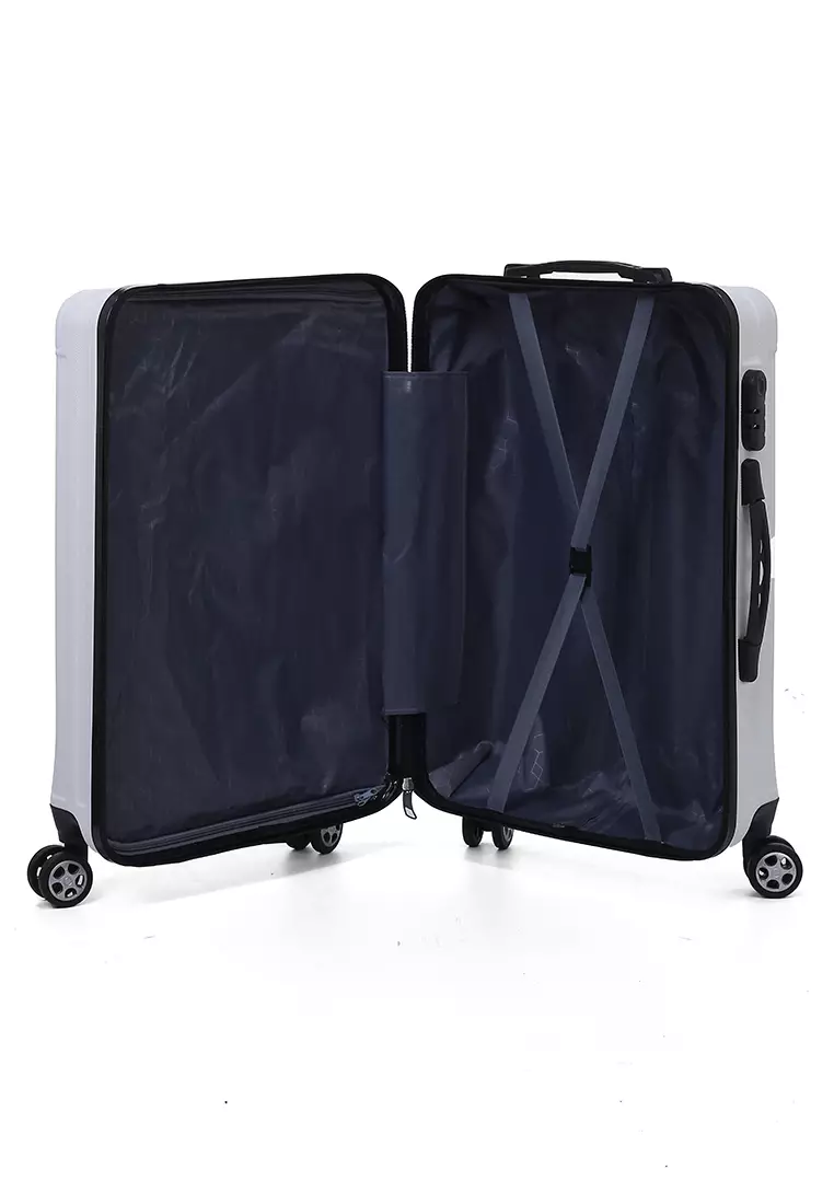 Isvara Tas Koper Hardcase Unisex One Set Suitcase Number Code Combination Lock Large Compartment Material ABS+PVC Coated ORIGINAL - White