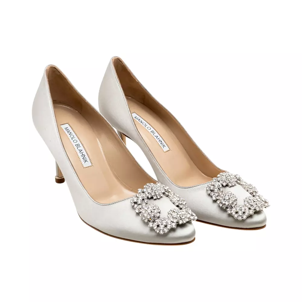Hangisi 70 Satin Pumps With CLC Crystal Buckle Medium Grey