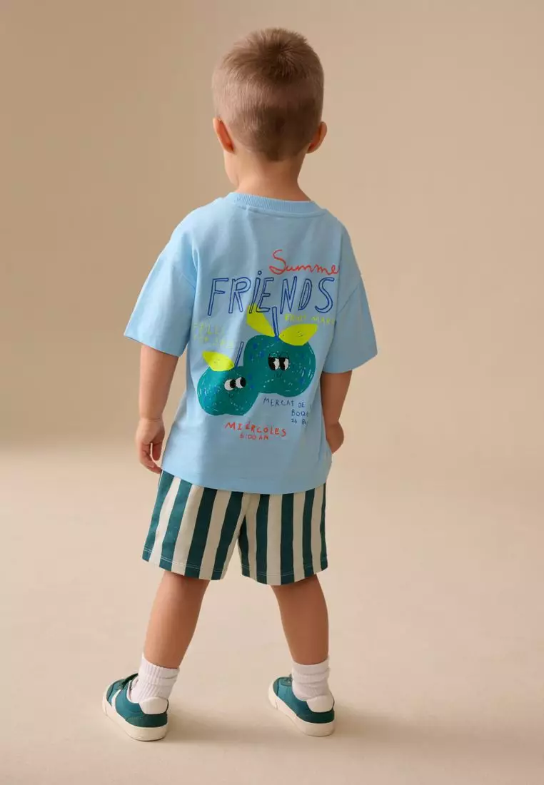 Short Sleeve Back Print T-Shirt and Shorts Set