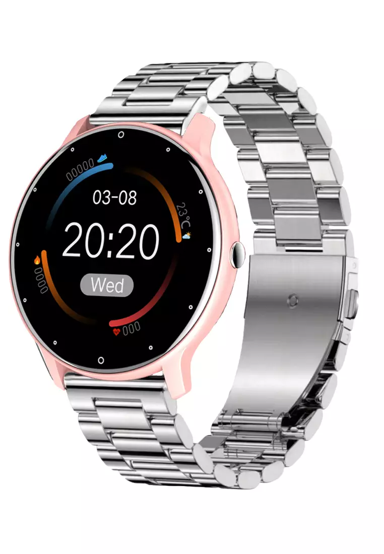 Value Deal IOS/Android Pink SmartWatch Stainless Steel Bracelet + 1 Free Pink Rubber Strap + 5s PRO MINI Earphones - Purple