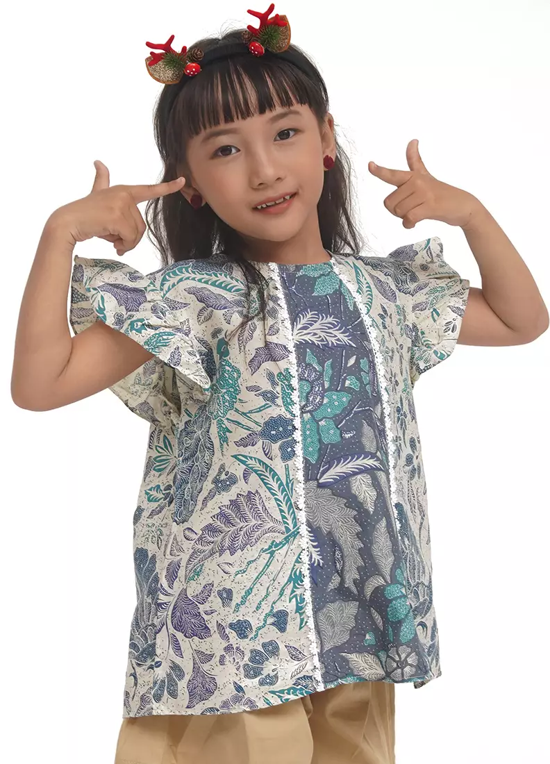 Blouse/ Blus Anak Perempuan Noela White Batik Junior Girl Casual