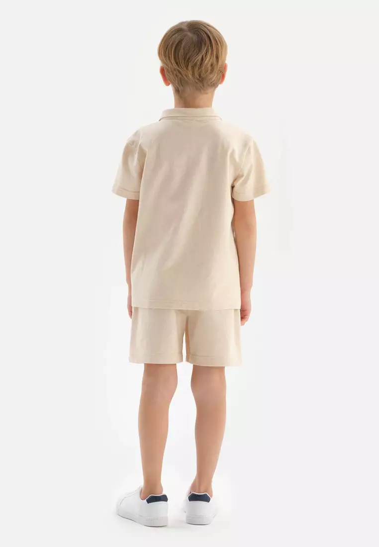 Beige Tshirts, Polo Neck, Regular, Short Sleeve Loungewear for Girls