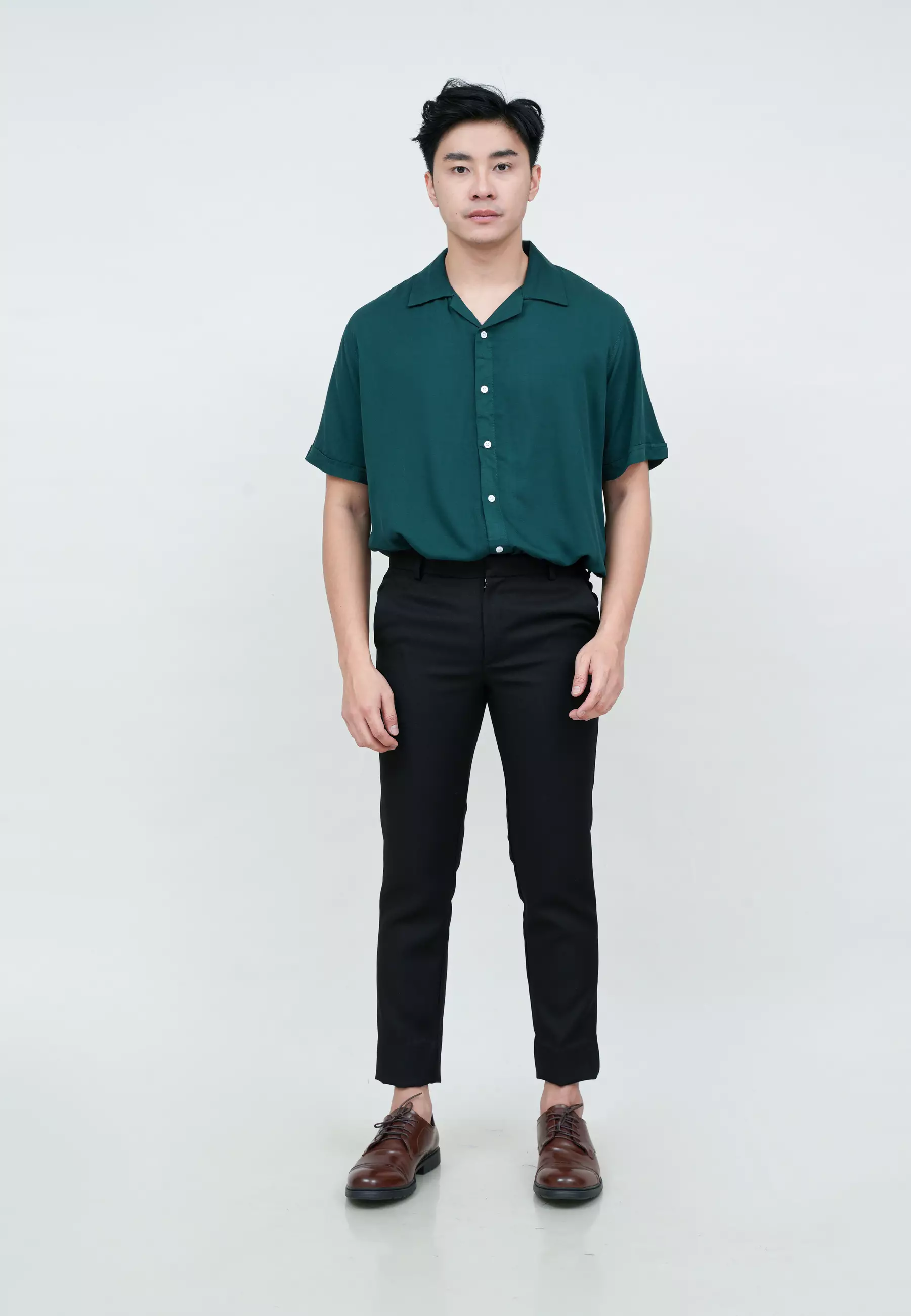 Houseofcuff Kemeja Bowling Lengan Pendek Rayon Shirt Hijau Teal