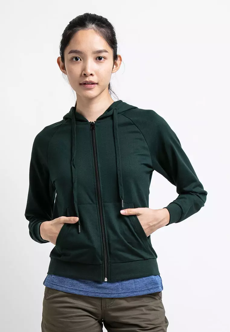 Forest Ladies Stretchable Sweatshirt Cotton Terry Hoodie Women Jacket | Jaket Perempuan - 830108-40DkGreen