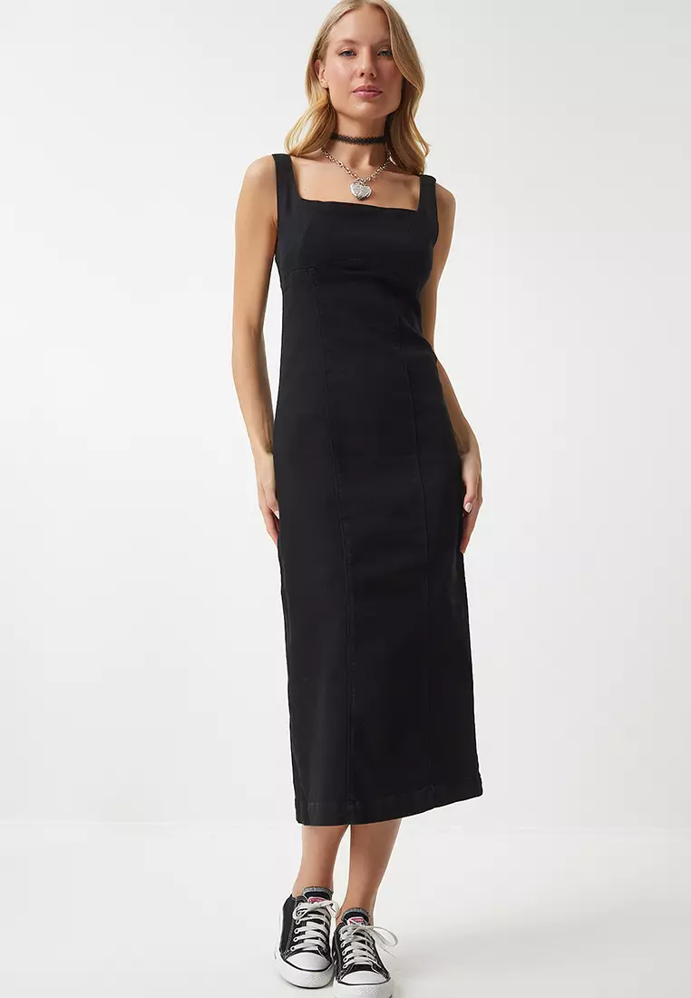 Happiness Istanbul Cotton Slit Denim Midi Dress