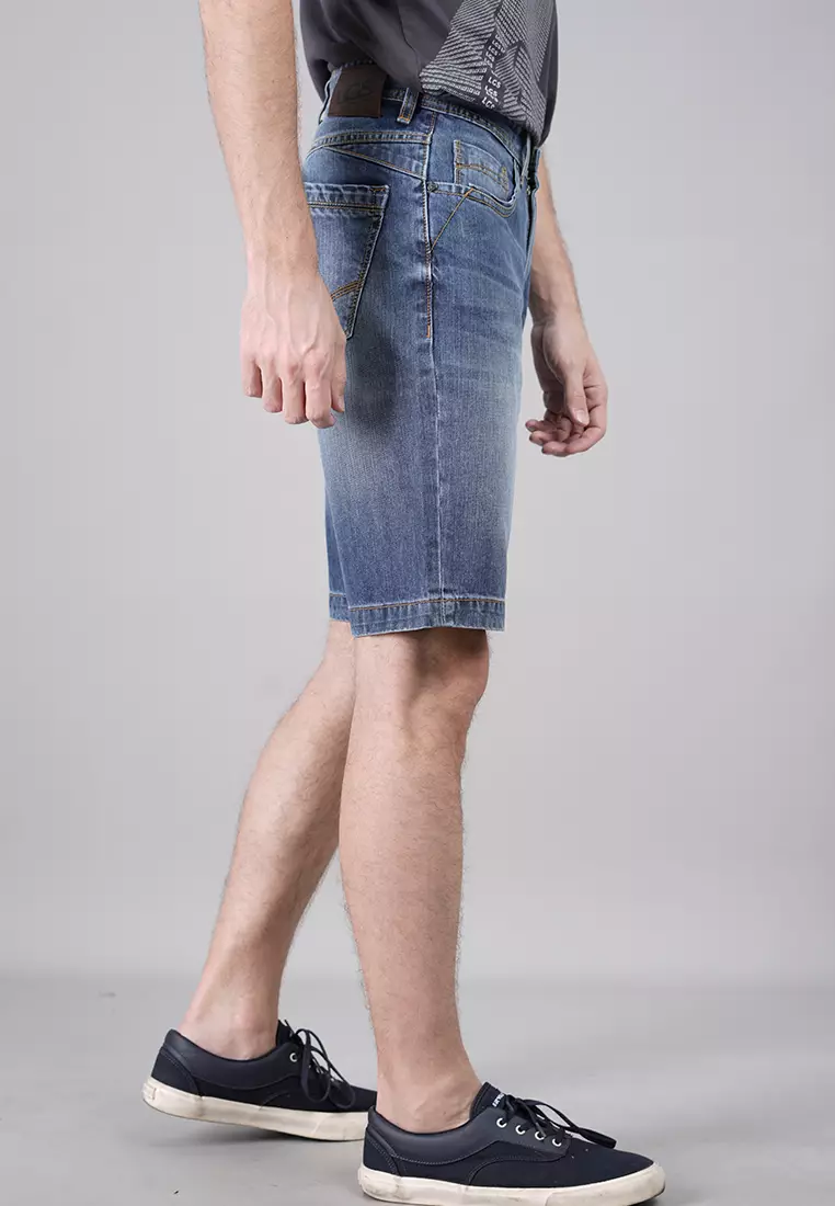 LGS Celana Pendek Jeans Pria Washed Biru Slim Fit JSS.499.P079.A659.C
