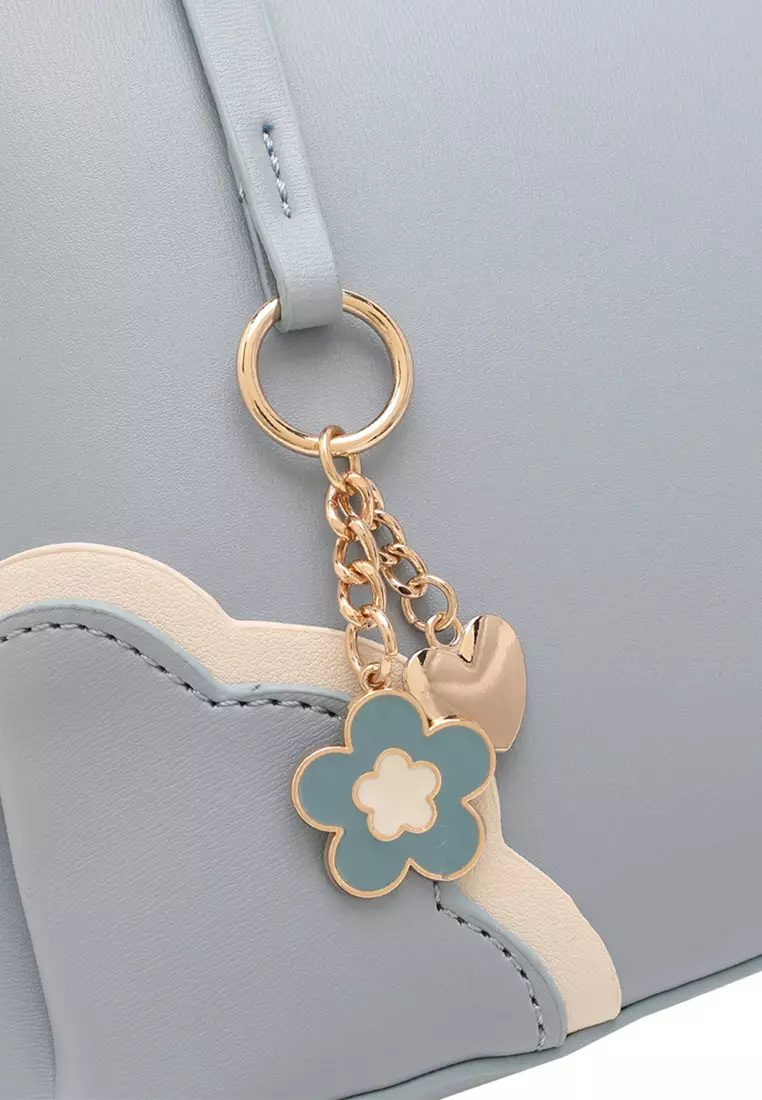 Women's Floral Detail Top Handle Bag / Sling Bag / Crossbody Bag (手拿袋 / 斜孭袋) - 藍色