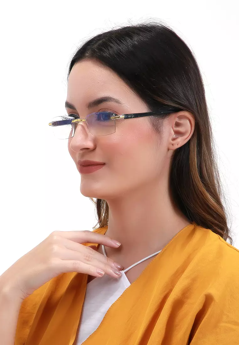 Zafa Kacamata Baca Rabun Dekat Frameless Anti Blue Light Lensa Plus 2.5 Classic Design Material Metal ORIGINAL - Black Gold