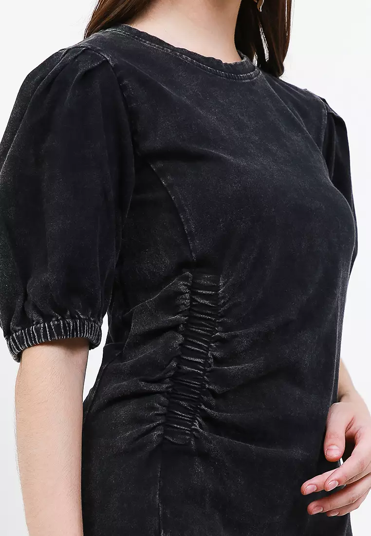 Ice Wash Wrinkled Midi Dress