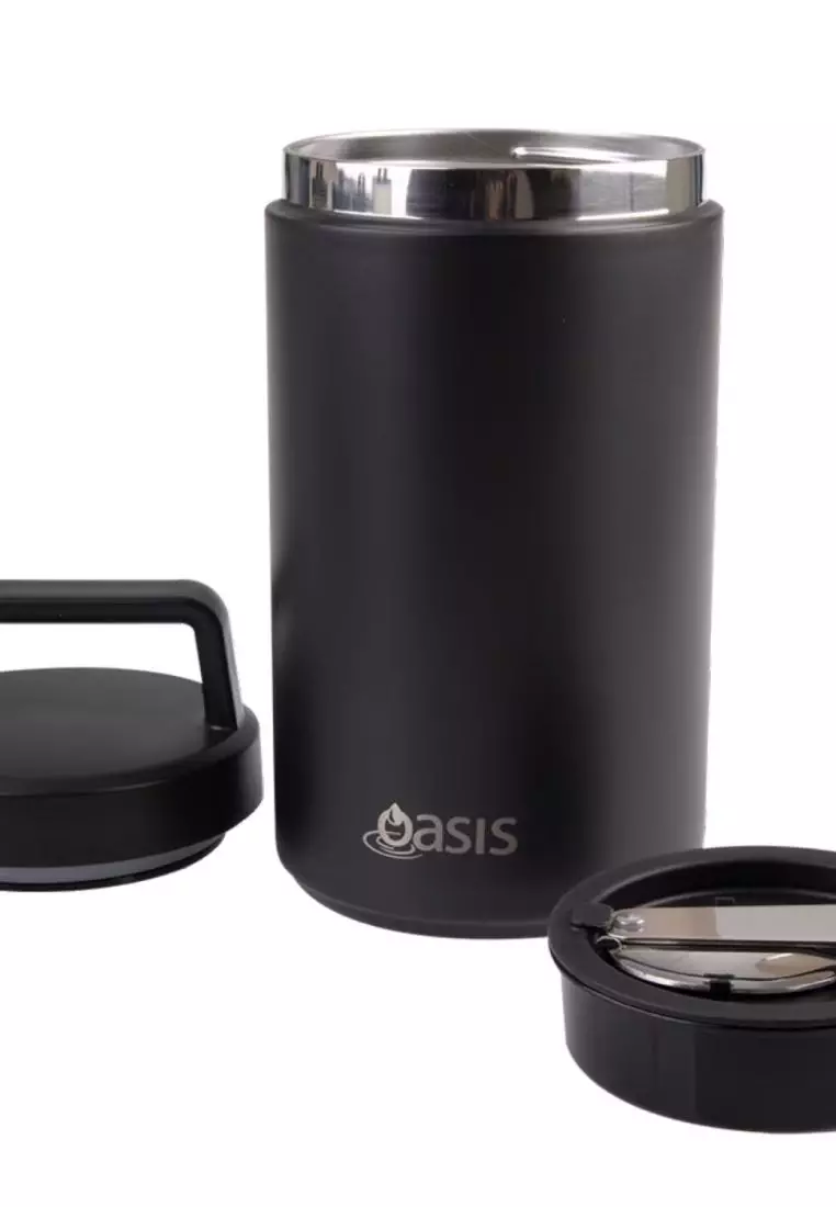 Oasis S/S Insulated Dual Compartment Food Jar W Handle And Spoon 700ML - Black