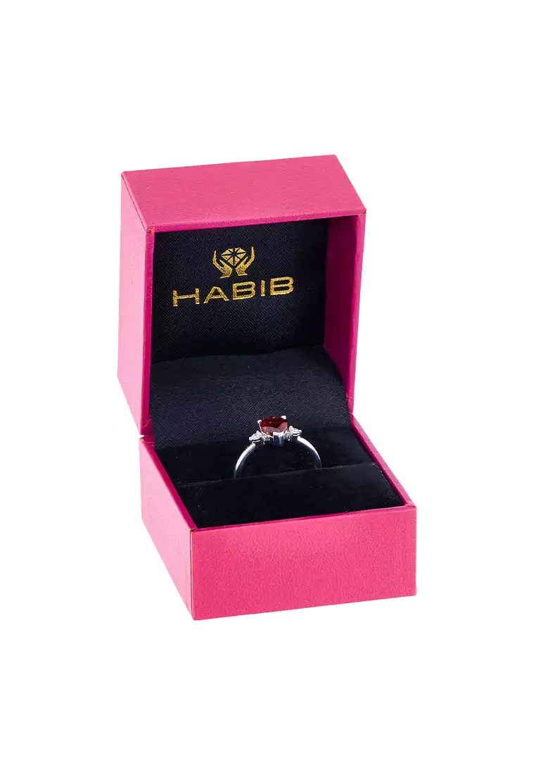 HABIB Pear Garnet and Round Diamond Ring in 375/9K White Gold 119750724(R)-GARN