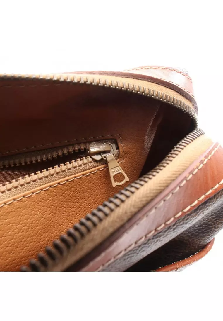 Pre-Loved Celine Macadam mini boston bag PVC leather Brown Dark brown