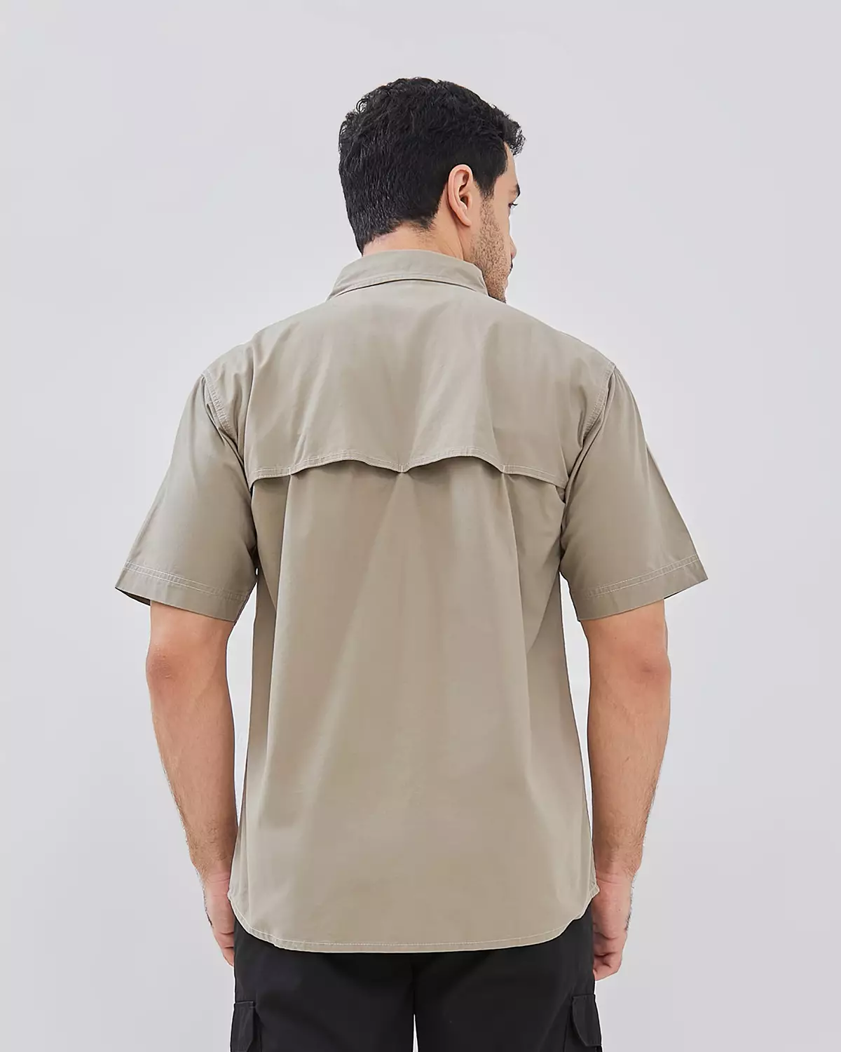 REGULAR SHORT SLEEVE DOUBLE POCKET COTTON CREAM SHIRT