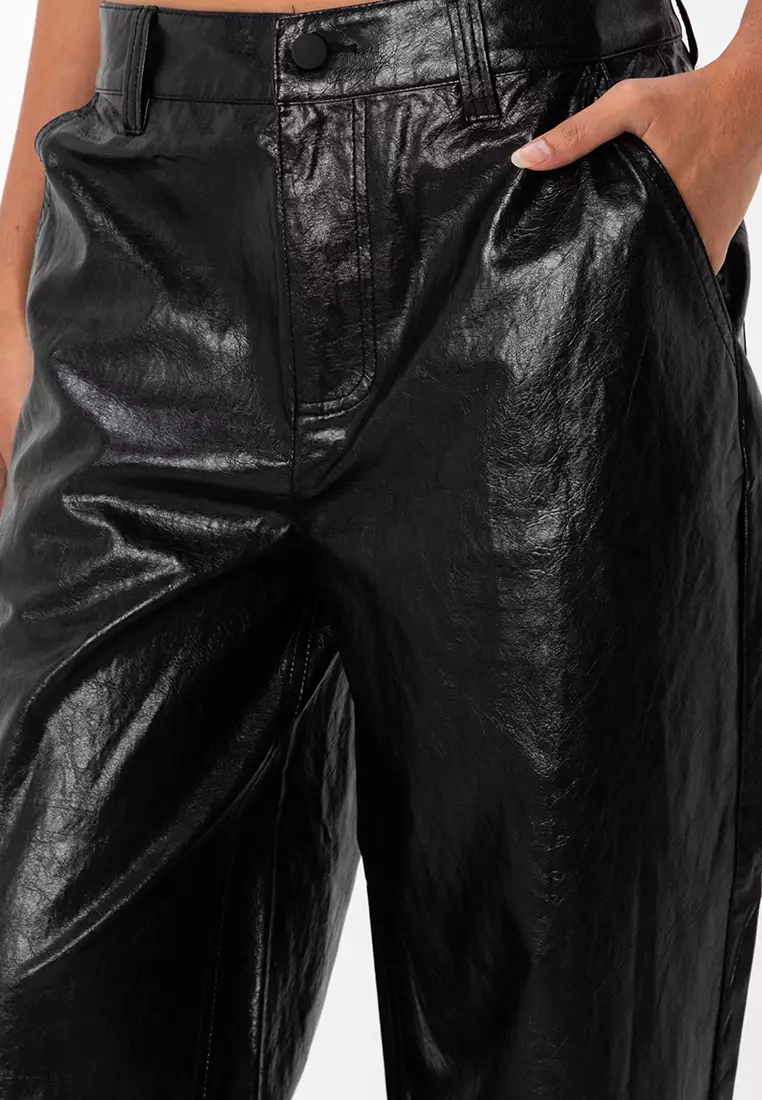 Crackle Faux Leather Straight Trousers