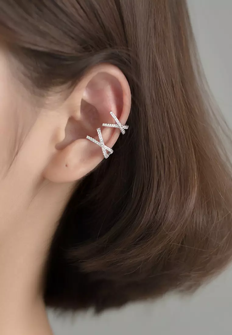 925 Silver Intersect Design Zircon Ear Cuff JW AR-G5564