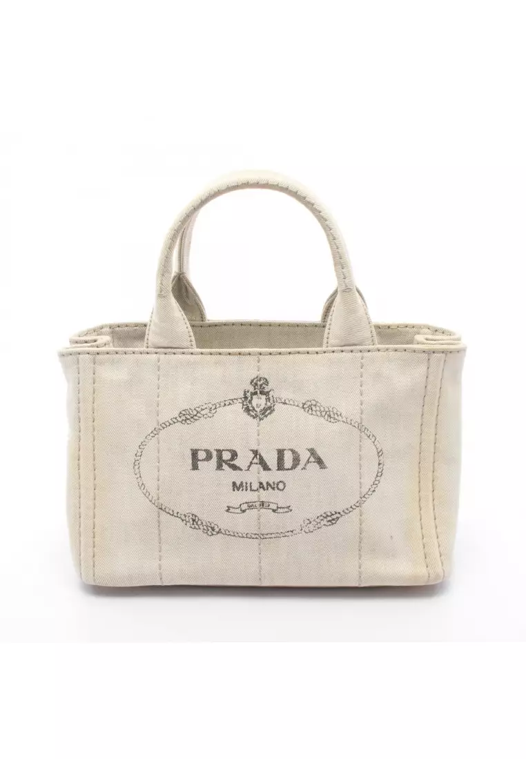 バッグ PRADA CANAPA CANVAS LIGO TOTE HAND BAG Prada Pre-Loved Prada CANAPA Canapa Handbag tote bag canvas Light