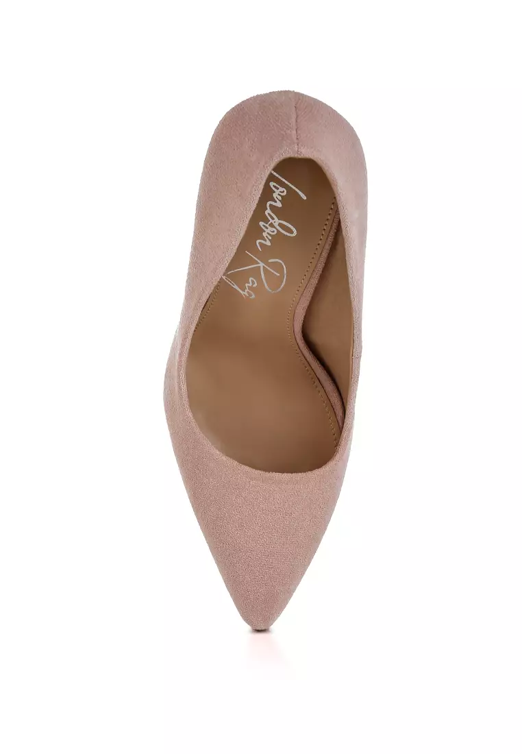 Sepatu hak blok ramping berwarna merah muda