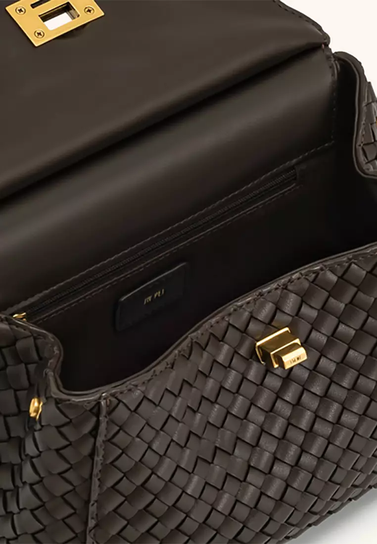 Lucia Classic Top Handle Woven Bag - Dark Brown