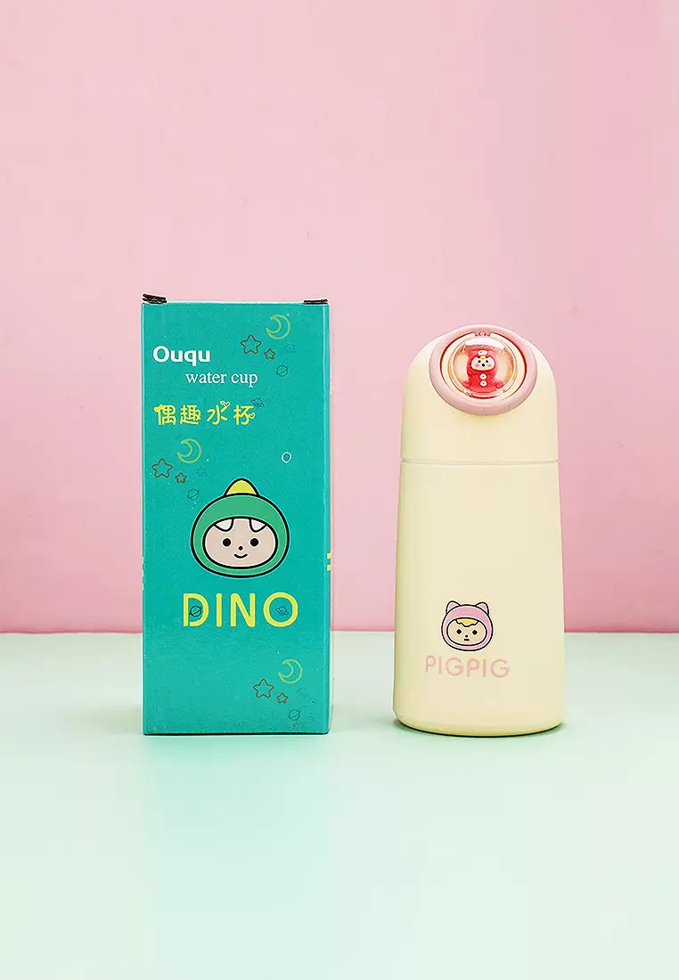 Wakakids Botol Minum Kaca Anak Food Grade Minimalis 350ml Motif Karakter Baby Dino Venrz Hijau