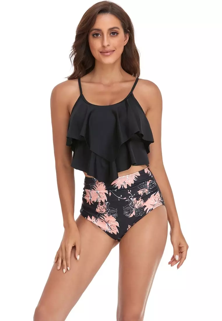 〈herlipto〉Two-tone Fiill Swim Wear herlipto Two Tone Frill Swimwear（Fubail / Sunflower-printed
