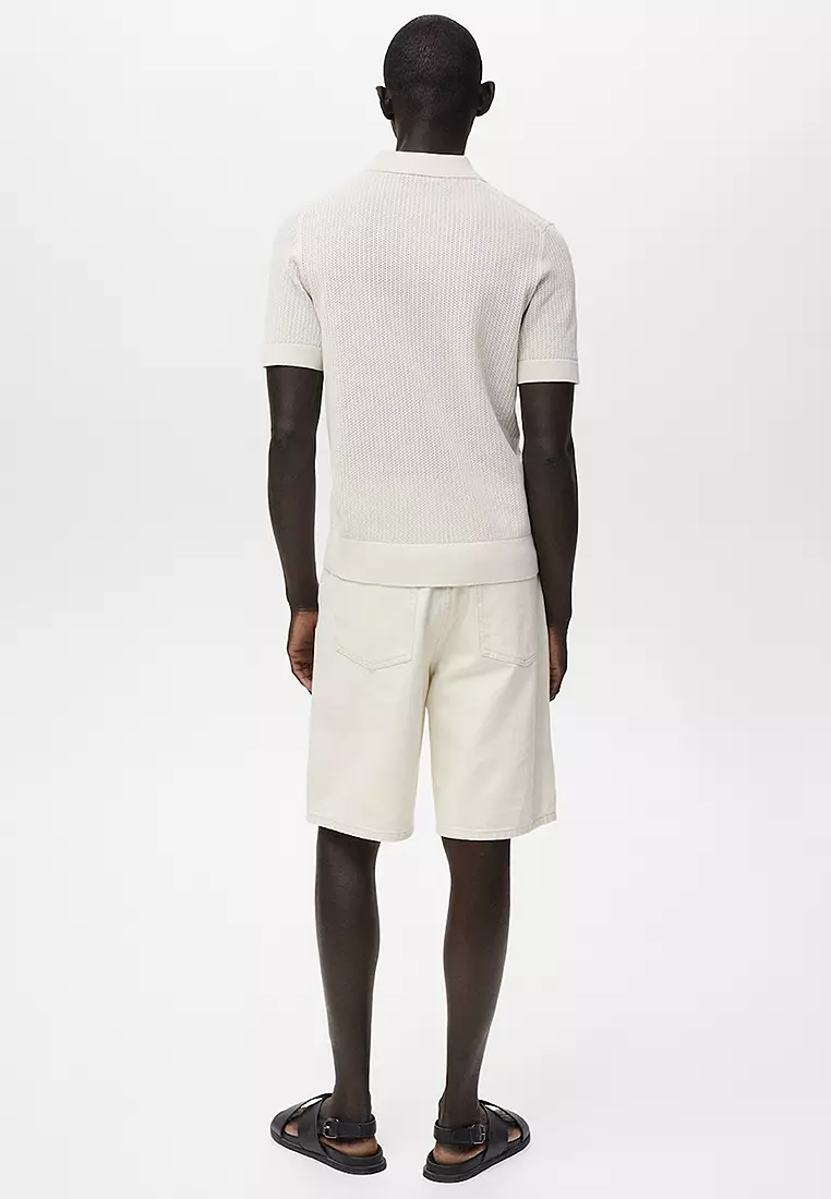 Openwork Knitted Cotton Polo Shirt
