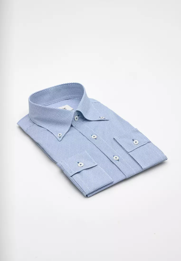 Deep Blue Grid Pattern Slim Fit Shirt