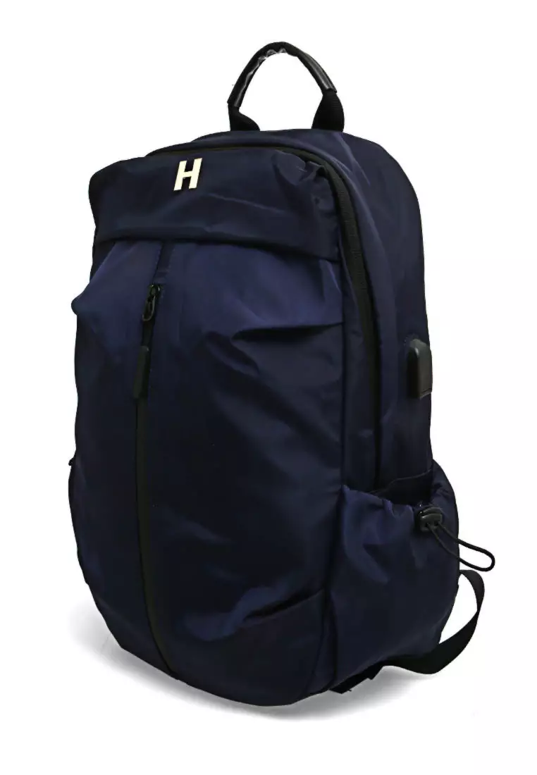 Doomb Tas Ransel Laptop Oxford Simple Desain USB Port Charging Material Oxford ORIGINAL - Blue