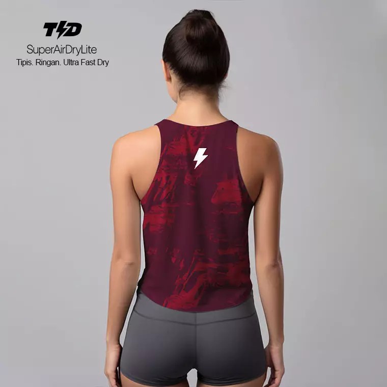 LSD62 Tanktop Crop Gym Running "chili maroon Brush abstrak" superairdrylite
