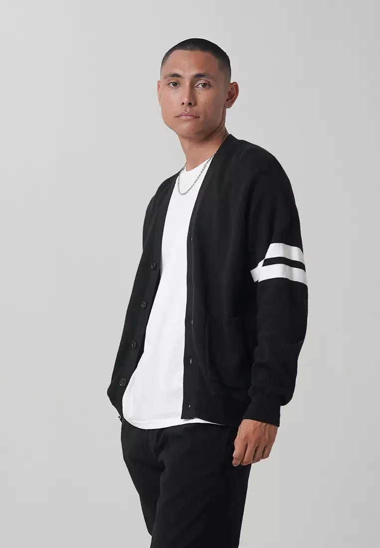 CELCIUS Black Arm Striped Cardigan L03000311C L03000640C Hitam