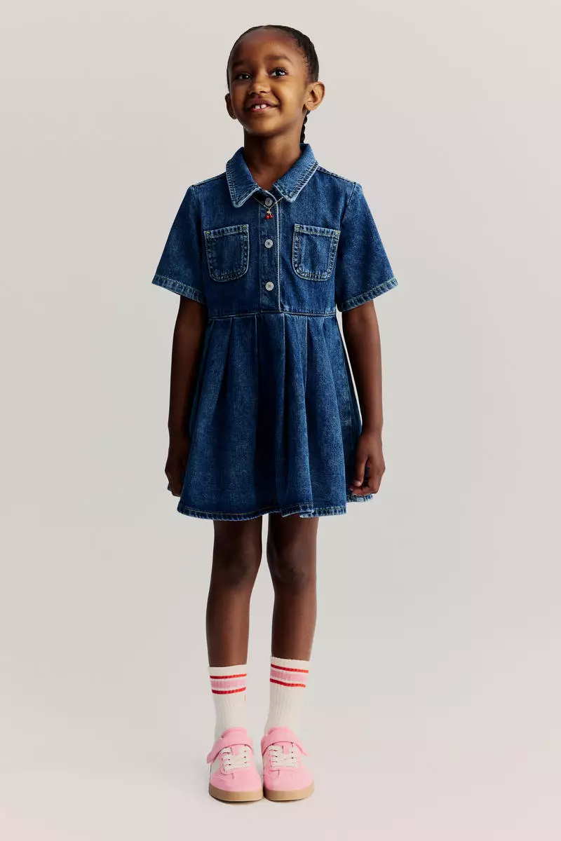 Pleated denim dress