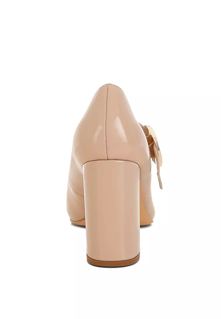 Sandal Mary Jane Hak Blok Warna Beige