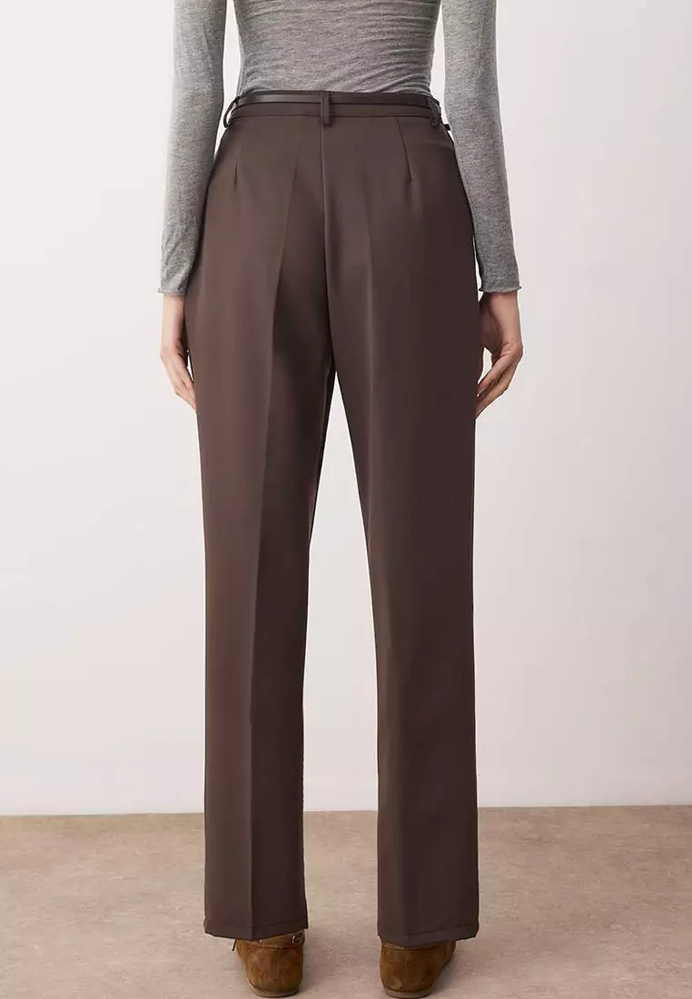 Brown Belted Carrot/Shalwar Cut Woven Trousers Twoaw26Pl167