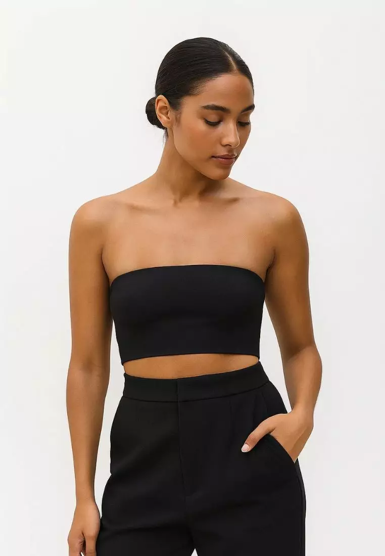 2 Pack Premium Asher Strapless Non-Slip Ice Silk Bralette Top in Black and Beige