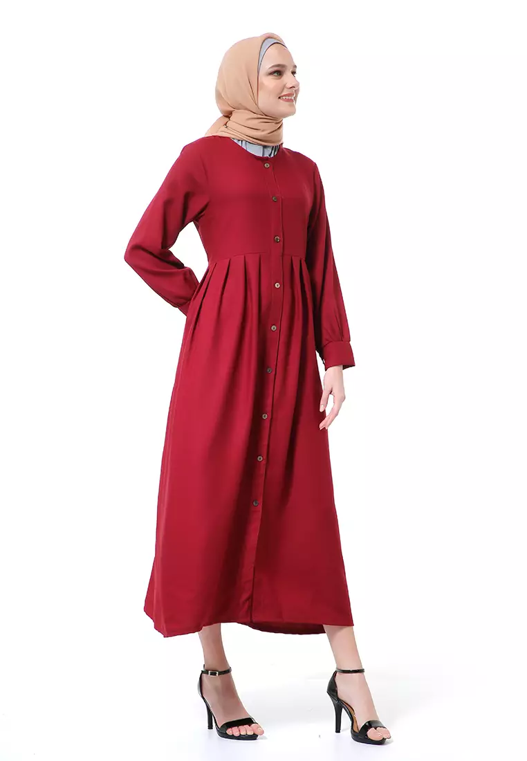 Kiyah Dress Button Muslimah Atasan Wanita Long Sleeve Premium Quality - Maroon