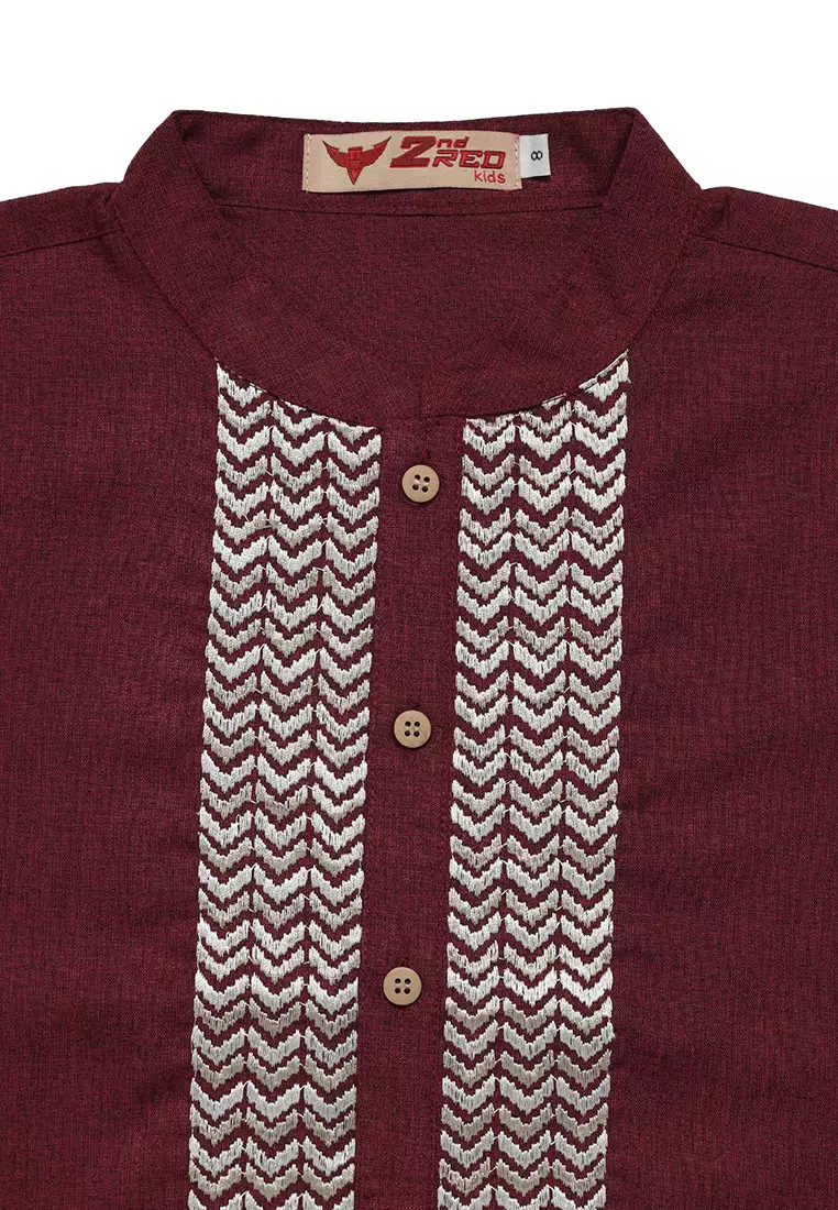 Baju Koko Anak Laki Bordir Ultra Maroon Setelan - FOREVER