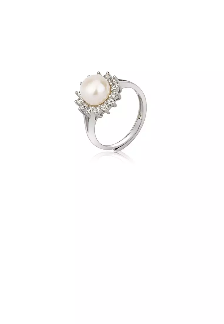 White pearl silver ring sales
