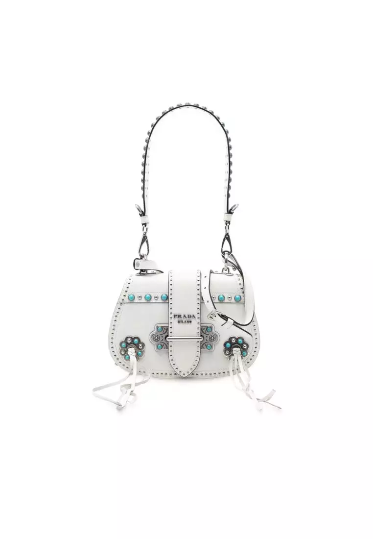 Buy Prada Pre-Loved Prada City Calf Studded Folk Corsiere Satchel