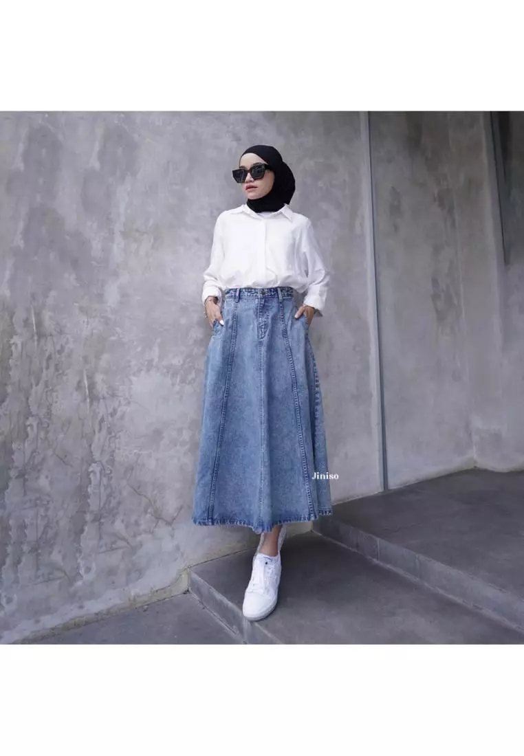 Highwaist Rok A-Line Jeans Panjang 904 SEVENTY
