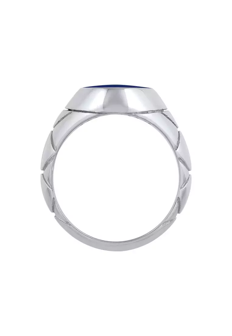 Men's Silver Navy Enamel Dome Signet Ring