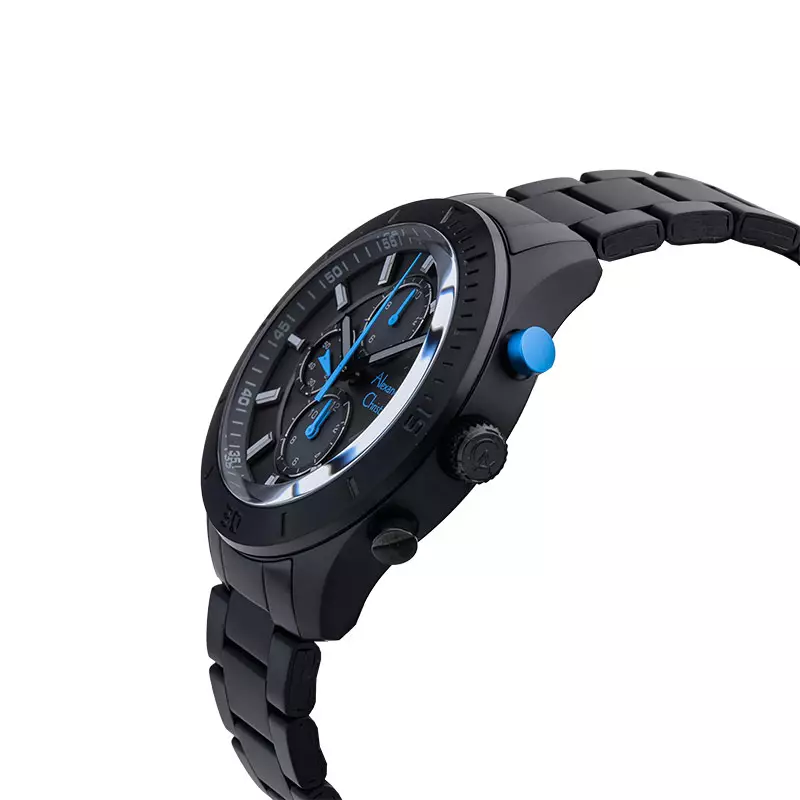 Jam Tangan Pria Alexandre Christie AC 6603 MC BIPBABU Chronograph Men Black Dial Black Stainless Steel Strap
