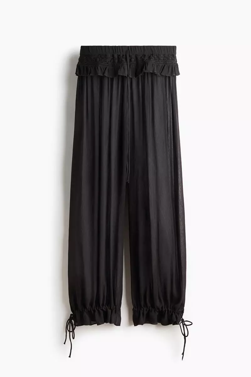Lace-detail viscose trousers