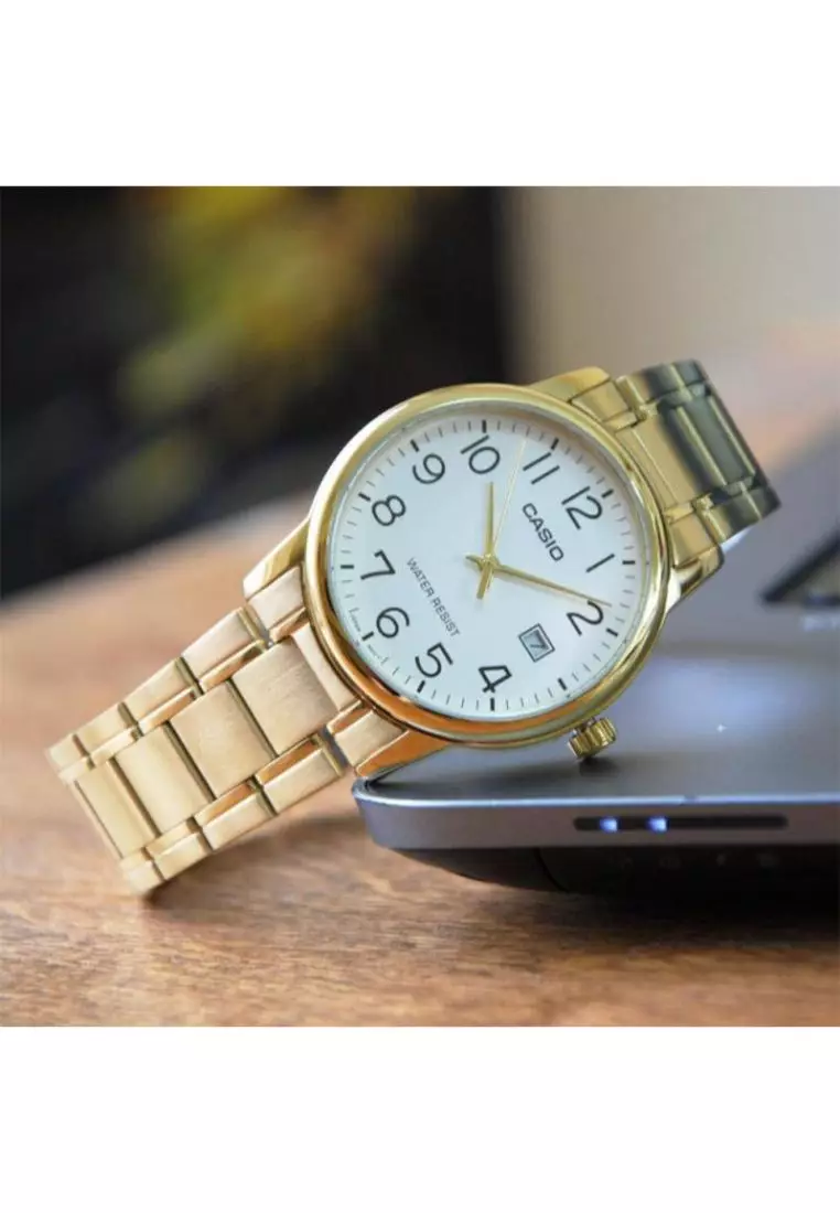 Men's Analog Watch MTP-V002G-7B2 Stainless Steel Band Gold Watch