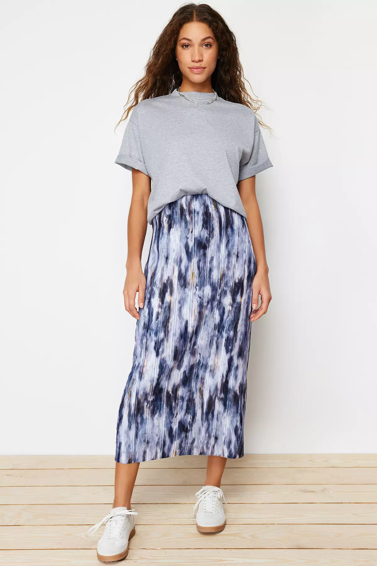 Abstract Pleated Maxi Skirt