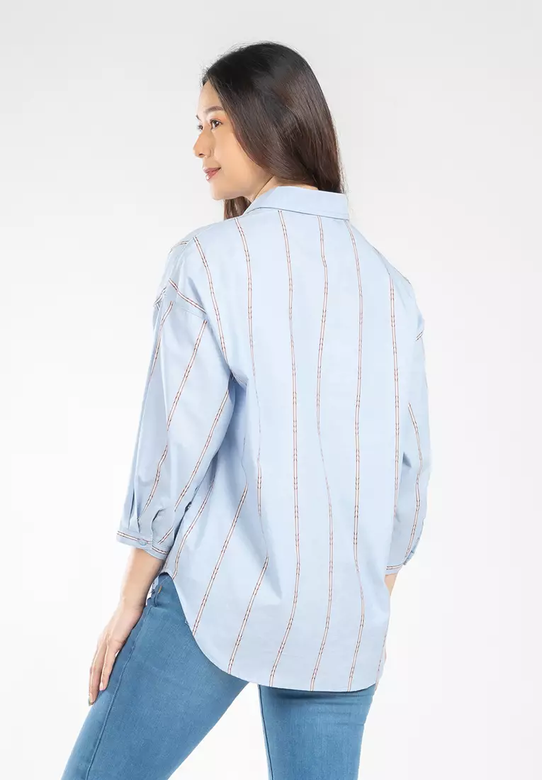 C2 Flatop Blue Kemeja Casual Oversize Wanita