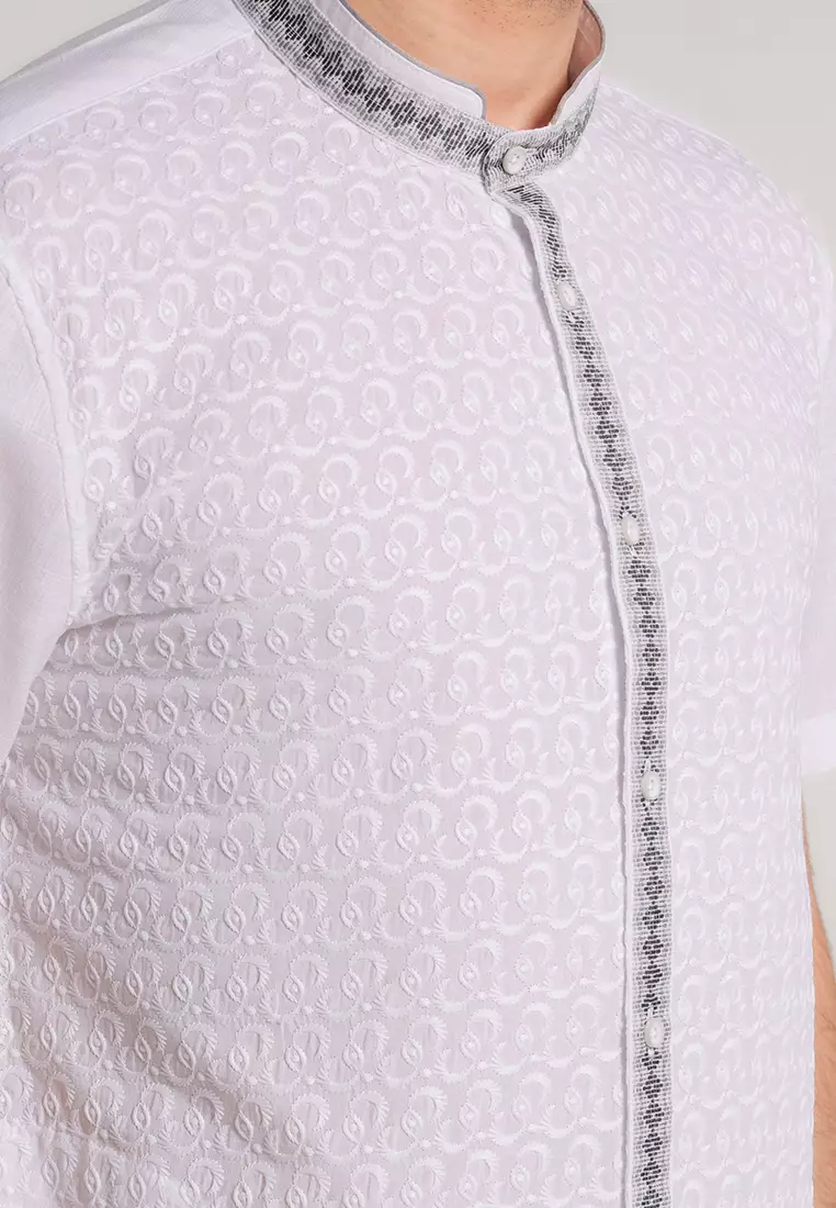 MOC Kemeja Koko Lengan Pendek Pria Hamza - White