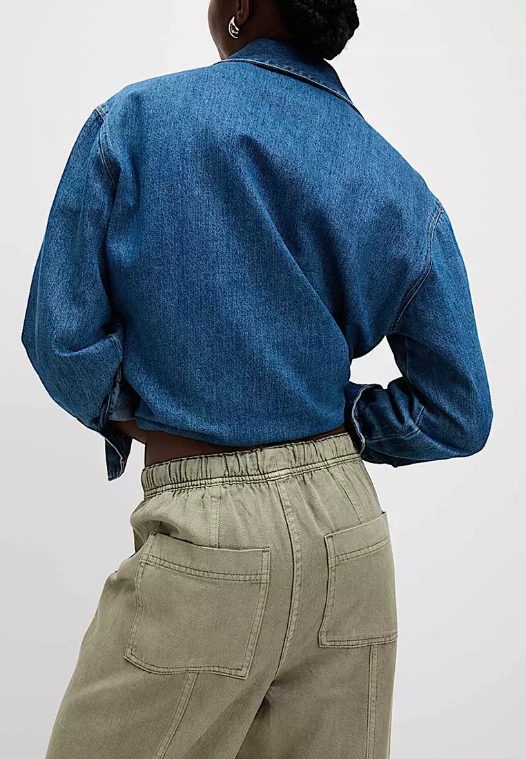 Drawstring Pull On Garment Dye Cropped Tapered Trousers