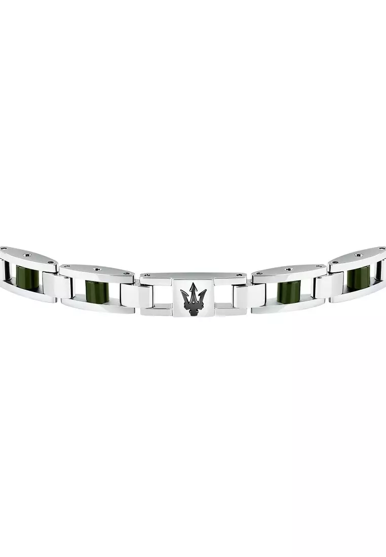 MASERATI Jewels 215mm Men's Stainless Steel, Ceramic Bracelet, Dark Gunmetal+Ceramic Green, JM225ATZ60 (Adjustable)