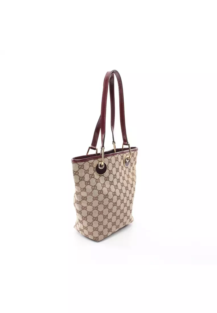 Gucci - Burgundy Original GG Canvas Eclipse Bucket Bag Small