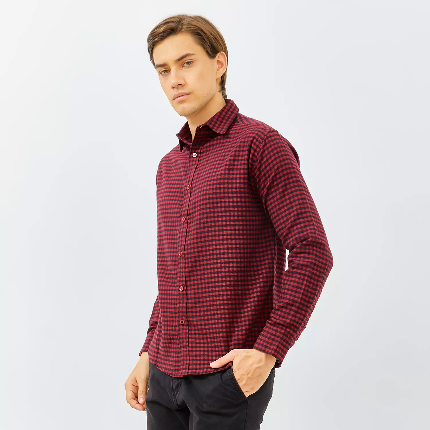 PAULMAY Kemeja Flanel Pria Lengan Panjang Merah 6706