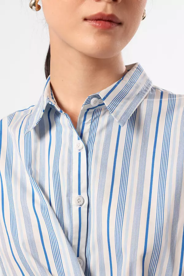 Minimal x Devina Putri - Kelye - Blus Pita Motif garis - Blue Colour Blue